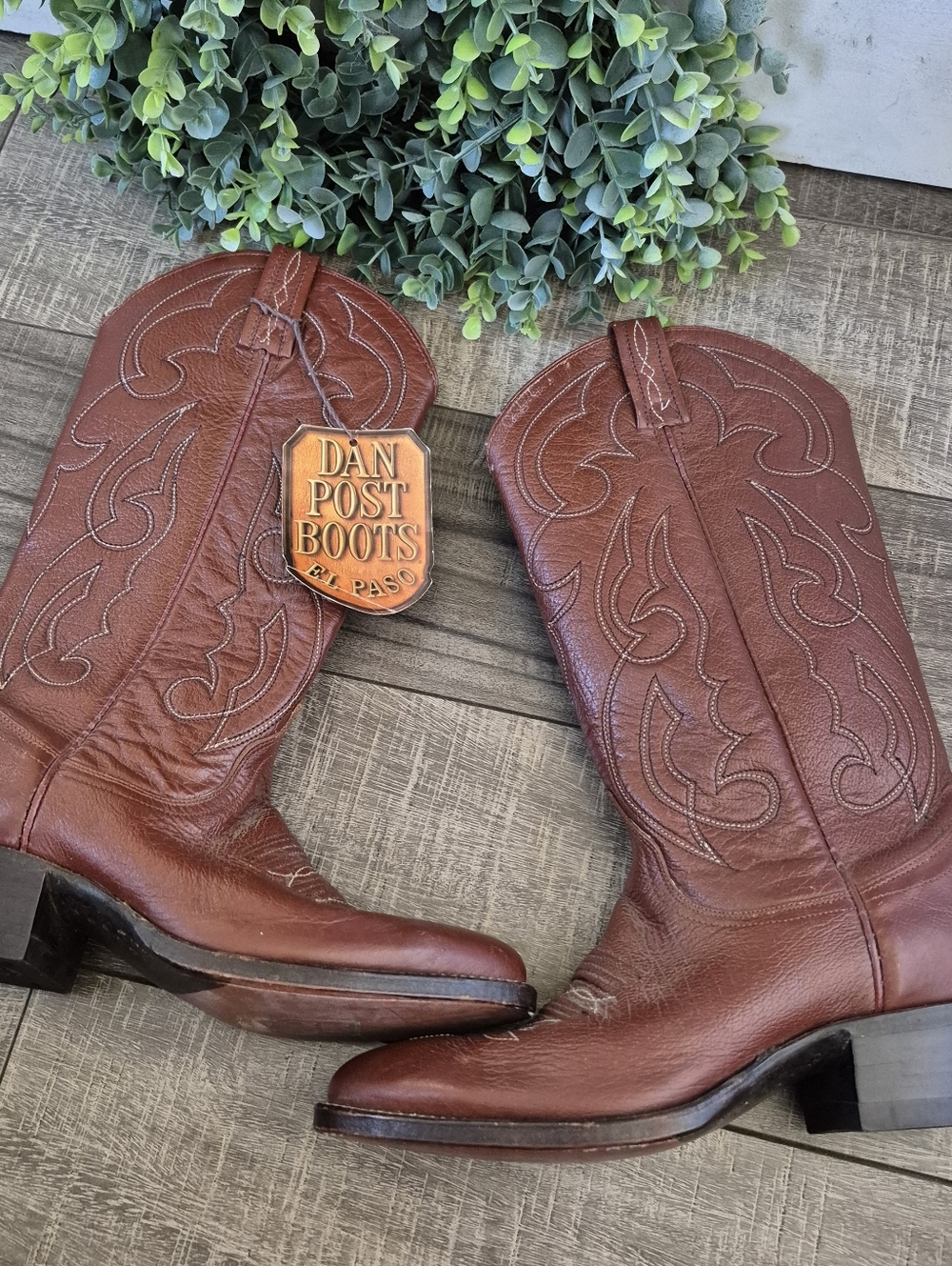 Vintage NWT Dan Post Brown Leather Cowboy Western Boots Women's Size 6.5A